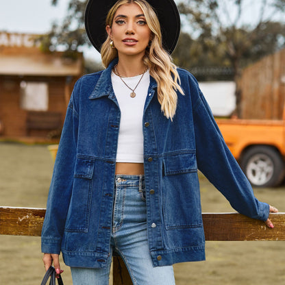 Retro Classic Loose Denim Casual Coat Top Women