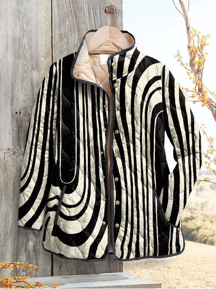 Women's Button Simple Geometric Pattern Stand-up Collar Cotton-padded Coat