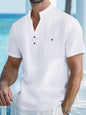 Stand Collar T-shirt Linen Short Sleeve Shirt Men