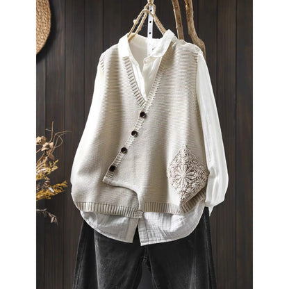 Women's V-neck Cotton Knitted Vest Cardigan