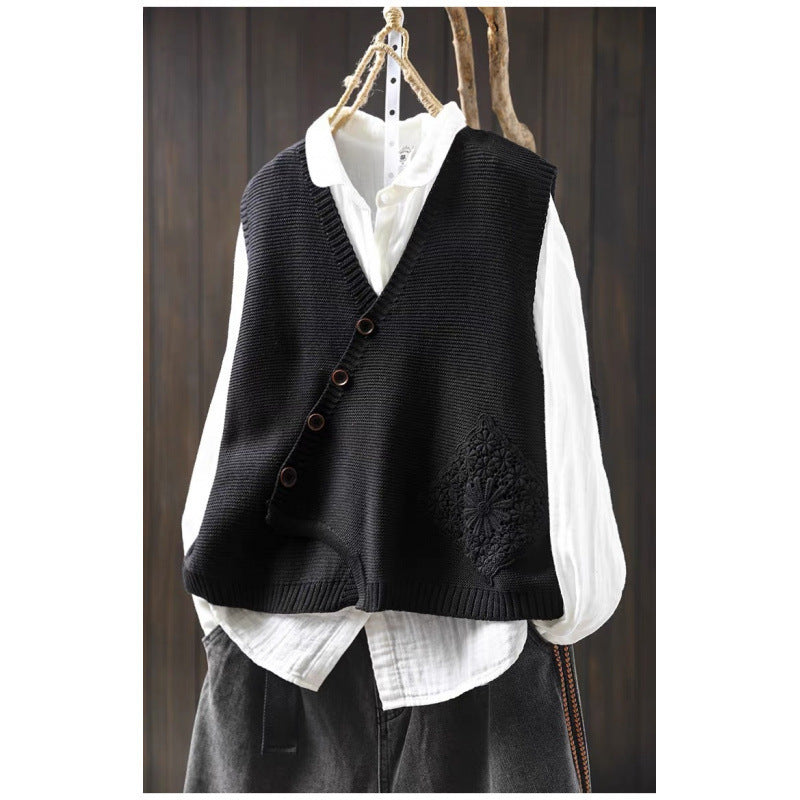 Women's V-neck Cotton Knitted Vest Cardigan