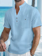 Stand Collar T-shirt Linen Short Sleeve Shirt Men