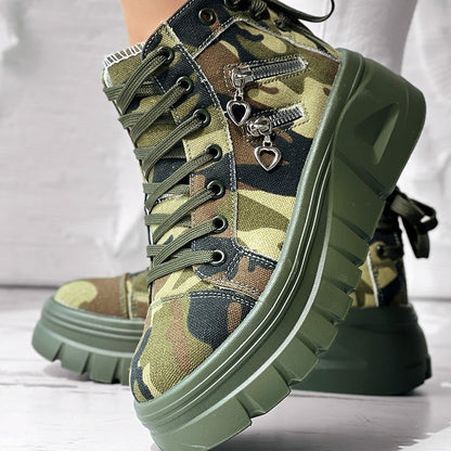 Muffin Heel Side Zipper Front And Rear Lace-up Fashion Casual Sneakers