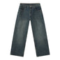 Korean Style Retro Half Elastic Waist Loose Straight Jeans Men's American Style