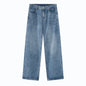 Korean Style Retro Half Elastic Waist Loose Straight Jeans Men's American Style