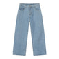Korean Style Retro Half Elastic Waist Loose Straight Jeans Men's American Style