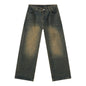Korean Style Retro Half Elastic Waist Loose Straight Jeans Men's American Style
