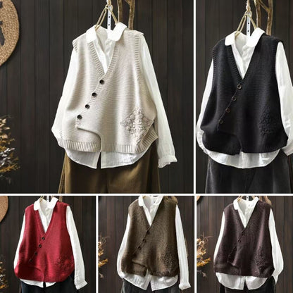 Women's V-neck Cotton Knitted Vest Cardigan